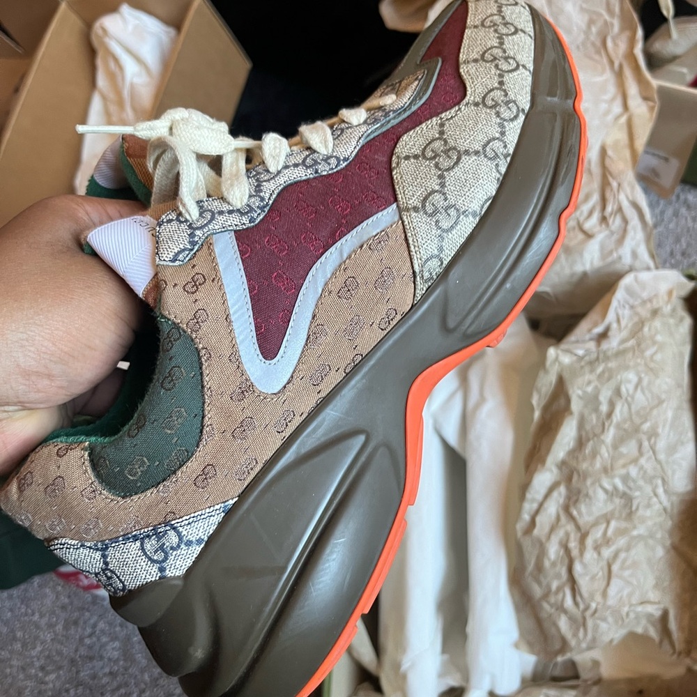 Gucci Men’s Red, Green, and Tan Sneakers